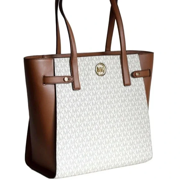 Michael Kors Carmen North South Large Top Zip Tote Vanilla MK Signature - Picture 7 of 7